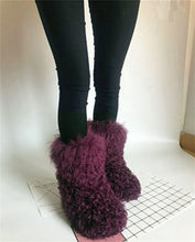 Load image into Gallery viewer, Lambswool Curly Flat Non-slip Mid-calf Thickened Snow Boots Wholesale Women Winter Outdoor Fur Boot Black Sheep Skin Fur Boots