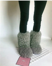 Load image into Gallery viewer, Lambswool Curly Flat Non-slip Mid-calf Thickened Snow Boots Wholesale Women Winter Outdoor Fur Boot Black Sheep Skin Fur Boots