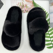 Load image into Gallery viewer, Mink slippers, fur slippers, flat slippers, women's outdoor