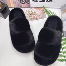 Load image into Gallery viewer, Mink slippers, fur slippers, flat slippers, women's outdoor