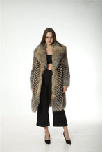 Load image into Gallery viewer, Natural Fox Fur Stripe Coat with Big Collar, Furry Fluffy Coat, Long, Real, Blue Color, Green, Red