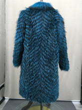 Load image into Gallery viewer, Natural Fox Fur Stripe Coat with Big Collar, Furry Fluffy Coat, Long, Real, Blue Color, Green, Red