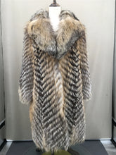 Load image into Gallery viewer, Natural Fox Fur Stripe Coat with Big Collar, Furry Fluffy Coat, Long, Real, Blue Color, Green, Red