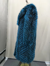 Load image into Gallery viewer, Natural Fox Fur Stripe Coat with Big Collar, Furry Fluffy Coat, Long, Real, Blue Color, Green, Red