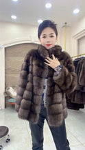 Load image into Gallery viewer, Star Light Silver Sable Fur Coat Fluffy Mink Coat Large Lapel Design Star Shining V-neck Collar Winter
