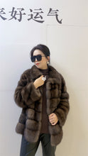 Load image into Gallery viewer, Star Light Silver Sable Fur Coat Fluffy Mink Coat Large Lapel Design Star Shining V-neck Collar Winter