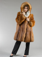 Load image into Gallery viewer, Real Red Fox Fur Coat Hooded