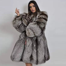 Load image into Gallery viewer, Women Full Pelt Real Natural Silver Fox Fur Coat Jacket Fluffy Lapel Overcoat