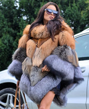 Load image into Gallery viewer, Women's Whole Skin Real Red Silver Fox Fur Cape Coat Shawl Lapel Collar Overcoat