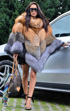 Load image into Gallery viewer, Women's Whole Skin Real Red Silver Fox Fur Cape Coat Shawl Lapel Collar Overcoat