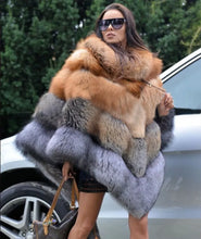 Load image into Gallery viewer, Women's Whole Skin Real Red Silver Fox Fur Cape Coat Shawl Lapel Collar Overcoat
