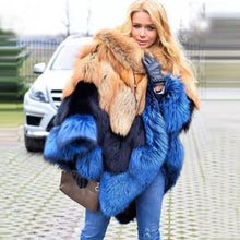 Load image into Gallery viewer, Women's Whole Skin Real Red Silver Fox Fur Cape Coat Shawl Lapel Collar Overcoat