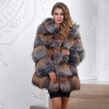 Load image into Gallery viewer, Women's natural silver fox fur hooded coat winter thickened warm fur coat