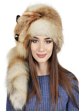 Load image into Gallery viewer, Fox Fur Hats with Tail Women's Russian Best Ushanka Hat Aviator Trapper Snow Skiing Hat Caps Earflap Winter fox Pom Hat