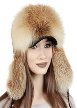 Load image into Gallery viewer, Red Fox Fur Hats Women's Best Russian Ushanka Russian Ushanka Aviator Trapper Snow Skiing Hat Caps Earflap Winter