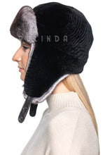 Load image into Gallery viewer, Chinchilla Rex Rabbit Fur Shearling Mouton Sheepskin Trapper Hat UshankaThick Winter Chinchilla Rabbit Aviator Hat Warm Ear Flap