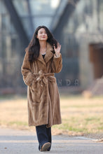 Load image into Gallery viewer, Full length Saga pastel brown mink fur coat with english collar