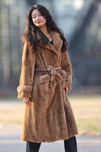 Load image into Gallery viewer, Full length Saga pastel brown mink fur coat with english collar