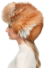 Load image into Gallery viewer, Natural Color Full Pelt Red fox Fur Trapper Hat Winter Golden fox Fur Fuzzy Russian Aviator Hat Women's Super Warm Ushanka