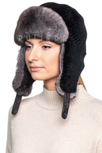 Load image into Gallery viewer, Chinchilla Rex Rabbit Fur Shearling Mouton Sheepskin Trapper Hat UshankaThick Winter Chinchilla Rabbit Aviator Hat Warm Ear Flap