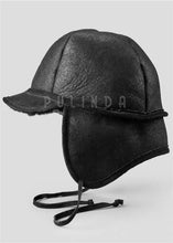 Load image into Gallery viewer, Frosted Black Shearling Sheepskin Hunting Hat for Men High Level Leather Hats Men's Black Leather Baseball Chapeau Fur Hats