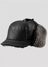 Load image into Gallery viewer, Frosted Black Shearling Sheepskin Hunting Hat for Men High Level Leather Hats Men's Black Leather Baseball Chapeau Fur Hats