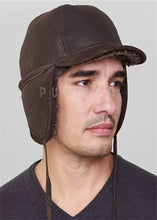Load image into Gallery viewer, Frosted Black Shearling Sheepskin Hunting Hat for Men High Level Leather Hats Men's Black Leather Baseball Chapeau Fur Hats