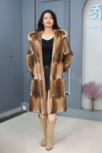 Load image into Gallery viewer, Full length muskrat fur hooded coat
