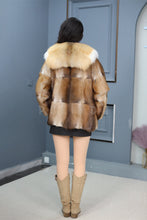 Load image into Gallery viewer, Natural Saga golden island fox fur coat & jacket with muskrat trim