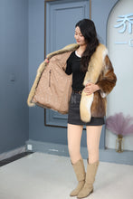 Load image into Gallery viewer, Natural Saga golden island fox fur coat & jacket with muskrat trim
