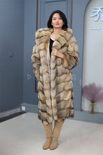Load image into Gallery viewer, Full length Saga gray fox fur hooded coat