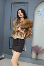 Load image into Gallery viewer, Natural muskrat hooded coat & jacket with racoon trim