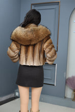 Load image into Gallery viewer, Natural muskrat hooded coat & jacket with racoon trim