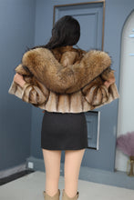 Load image into Gallery viewer, Natural muskrat hooded coat & jacket with racoon trim