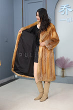 Load image into Gallery viewer, Full length natural Saga red fox fur coat with shawl collar
