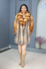 Load image into Gallery viewer, Mid-length genuine Saga red and gray fox fur coat with shawl collar