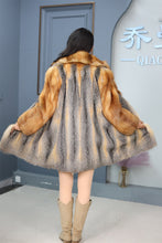 Load image into Gallery viewer, Mid-length genuine Saga red and gray fox fur coat with shawl collar