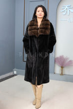 Load image into Gallery viewer, Full length natural Saga mink fur coat with sable shawl collar