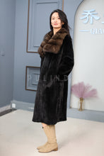 Load image into Gallery viewer, Full length natural Saga mink fur coat with sable shawl collar