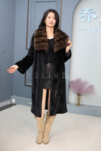 Load image into Gallery viewer, Full length natural Saga mink fur coat with sable shawl collar