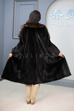 Load image into Gallery viewer, Full length natural Saga mink fur coat with sable shawl collar