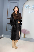 Load image into Gallery viewer, Full length natural Saga mink fur coat with sable shawl collar