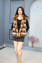 Load image into Gallery viewer, Women Genuine Chinchilla Rex Fur Hooded Vest
