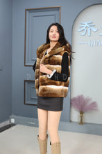 Load image into Gallery viewer, Women Genuine Chinchilla Rex Fur Hooded Vest