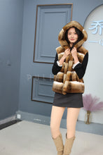 Load image into Gallery viewer, Women Genuine Chinchilla Rex Fur Hooded Vest