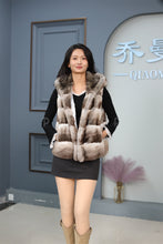 Load image into Gallery viewer, Women Genuine Chinchilla Rex Fur Hooded Vest