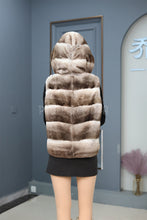 Load image into Gallery viewer, Women Genuine Chinchilla Rex Fur Hooded Vest