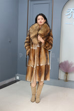 Load image into Gallery viewer, Full length muskrat fur coat with racoon shawl collar