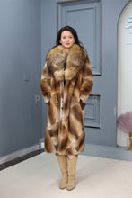 Load image into Gallery viewer, Full length muskrat fur coat with racoon shawl collar
