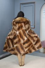 Load image into Gallery viewer, Full length muskrat fur coat with racoon shawl collar